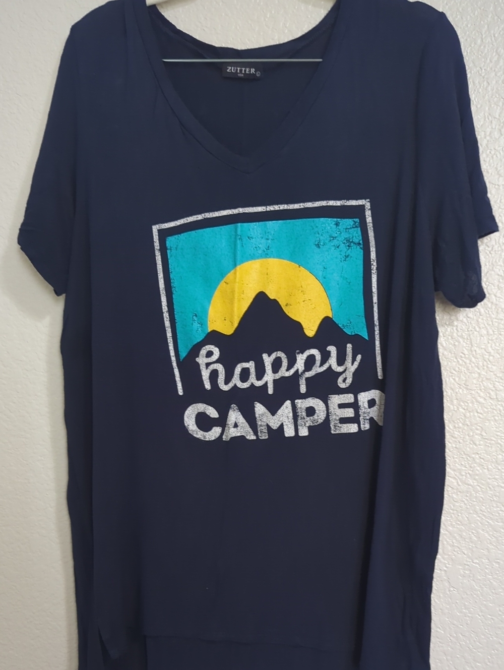 Zutter Navy 'Happy Camper' Graphic V-Neck Tee